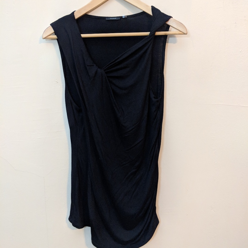 Tahari knotted neckline black mid-long shirt